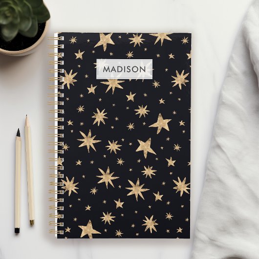 Gold Stars Black Sky Trendy Starry Planer