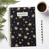 Gold Stars Black Sky Trendy Starry Planer