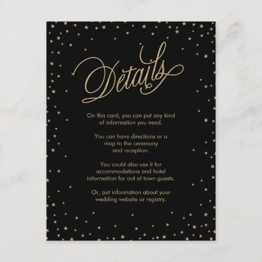 Gold Stars Black Wedding Card Begleitkarte (Vorderseite)
