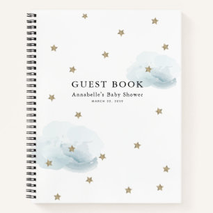 Gold Stars & Blue Clouds Babydusche Gästebuch Notizblock
