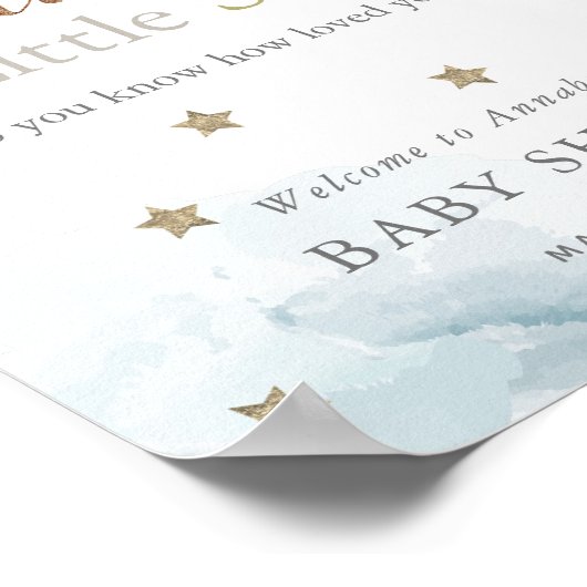 Gold Stars & Blue Clouds Kinderdusche Willkommen Poster (Ecke)