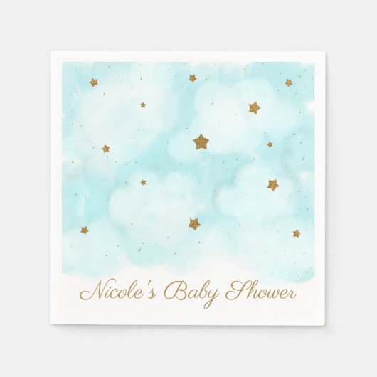 Gold Stars & Blue Sky Clouds Baby Dusche Party Serviette (Vorderseite)