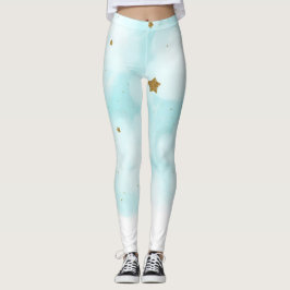 Gold Stars & Blue Sky Wolken Niedliche Himmelsbede Leggings