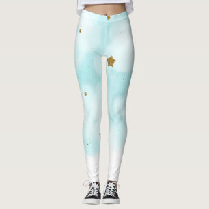 Gold Stars & Blue Sky Wolken Niedliche Himmelsbede Leggings