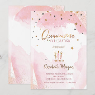Gold Stars, Candles Ombre Quinceanera Einladung