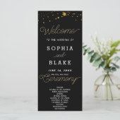 Gold Stars Celestial Black Wedding Program (Stehend Vorderseite)