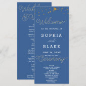 Gold Stars Celestial Dark Blue Wedding Program (Vorne/Hinten)