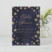 Gold Stars Celestial Gender Neutral Baby Shower Einladung (Stehend Vorderseite)