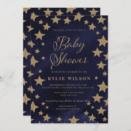 Gold Stars Celestial Gender Neutral Baby Shower Einladung (Vorne/Hinten)