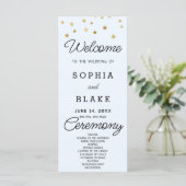 Gold Stars Celestial Light Blue Wedding Program (Stehend Vorderseite)