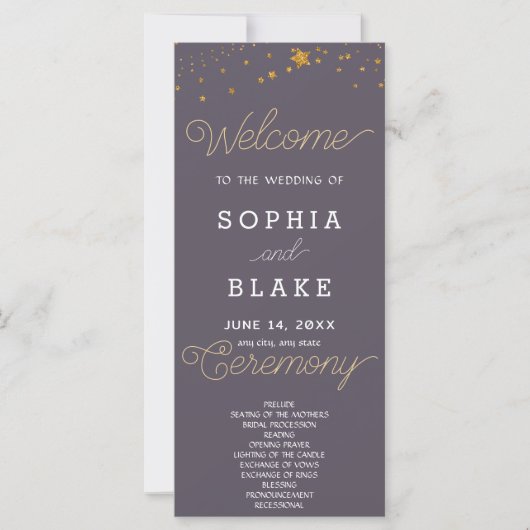 Gold Stars Celestial Smoke Gray Wedding Program (Vorderseite)