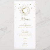 Gold Stars Celestial Sunburst Moon Wedding Menu Menükarte (Vorderseite)