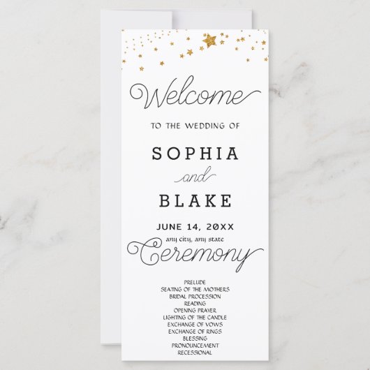 Gold Stars Celestial White Wedding Program (Vorderseite)