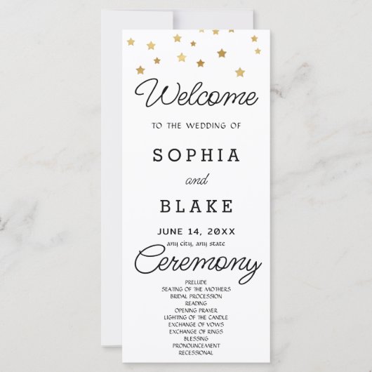 Gold Stars Celestial White Wedding Program (Vorderseite)