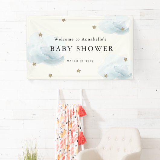 Gold Stars & Clouds Baby Duschbanner Banner (Insitu)