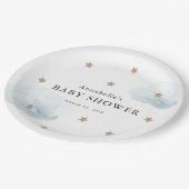 Gold Stars & Clouds Baby Shower Paper Plate Pappteller (Schrägansicht)
