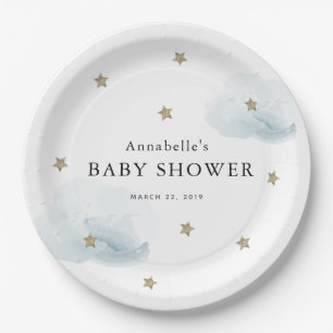 Gold Stars & Clouds Baby Shower Paper Plate Pappteller