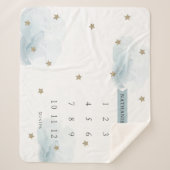 Gold Stars & Clouds Blue Boy Monatlicher Meilenste Sherpadecke (Vorderseite)
