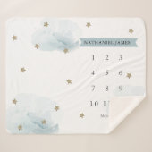 Gold Stars & Clouds Blue Boy Monatlicher Meilenste Sherpadecke (Vorderseite (Horizontal))