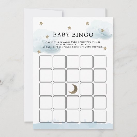 Gold Stars & Clouds Kinderdusche Bingo Game Card Einladung (Vorderseite)