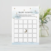Gold Stars & Clouds Kinderdusche Bingo Game Card Einladung (Stehend Vorderseite)