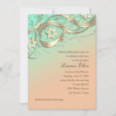 Gold Stars Confetti Blüh Bat Mitzvah Aqua Einladung (Vorderseite)