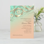 Gold Stars Confetti Blüh Bat Mitzvah Aqua Einladung (Stehend Vorderseite)