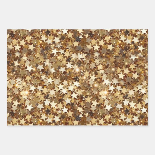 Gold Stars Confetti Geschenkpapier Set (Vorderseite)