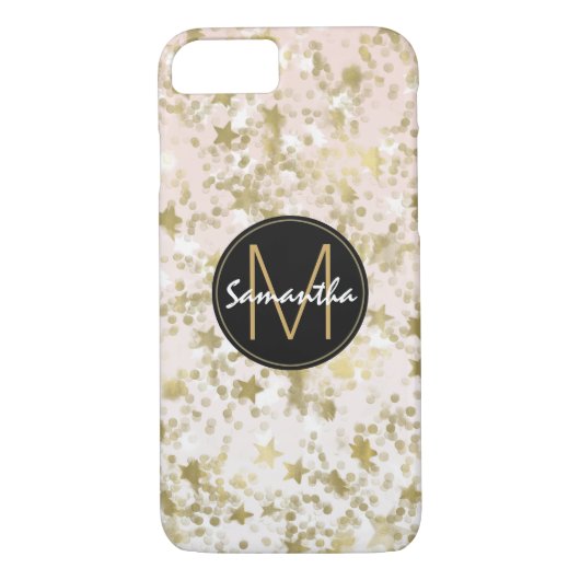 Gold Stars Confetti Peach Monogram Case-Mate iPhone Hülle (Rückseite)