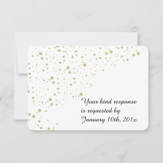 Gold Stars Confetti White Wedding RSVP Karte (Vorderseite)