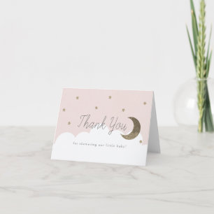 Gold Stars & Crecsent Moon Pink Baby Dusche Dankeskarte