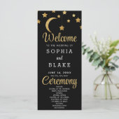Gold Stars Crescent Moon Block Wedding Programm (Stehend Vorderseite)