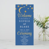 Gold Stars Crescent Moon Blue Wedding Program (Stehend Vorderseite)