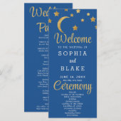 Gold Stars Crescent Moon Blue Wedding Program (Vorne/Hinten)