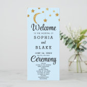 Gold Stars Crescent Moon Blue Wedding Program (Stehend Vorderseite)