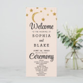 Gold Stars Crescent Moon Cream Wedding Program (Stehend Vorderseite)
