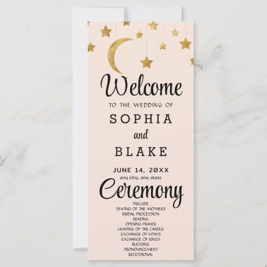 Gold Stars Crescent Moon Cream Wedding Program (Vorderseite)