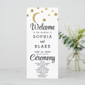 Gold Stars Crescent Moon White Wedding Programm (Stehend Vorderseite)