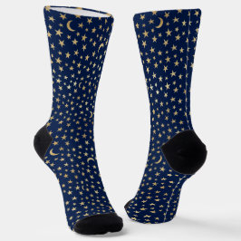 Gold Stars Crescent Moons Pattern Socken