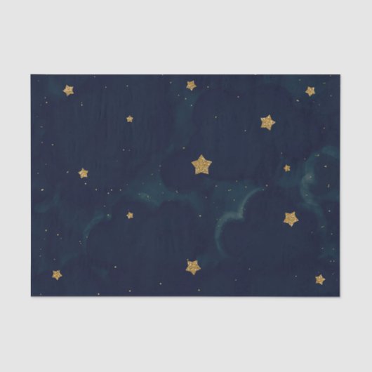 Gold Stars Dark Blue Night Sky Baby Dusche Party Seidenpapier (Vorderseite)