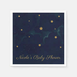 Gold Stars Dark Blue Night Sky Baby Dusche Party Serviette