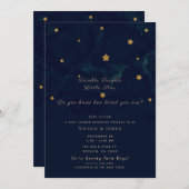 Gold Stars Dark Blue Night Sky Baby Duschtwins Einladung (Vorne/Hinten)