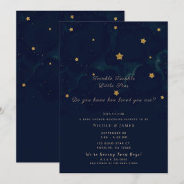 Gold Stars Dark Blue Night Sky Baby Duschtwins Einladung