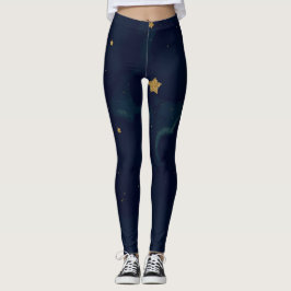 Gold Stars & Dark Blue Sky Wolken Niedliche Himmel Leggings