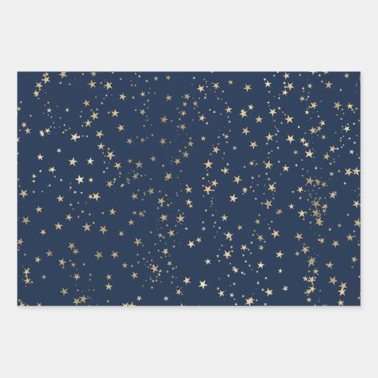 Gold Stars Deep Blue Geschenkpapier Set (Vorderseite 3)