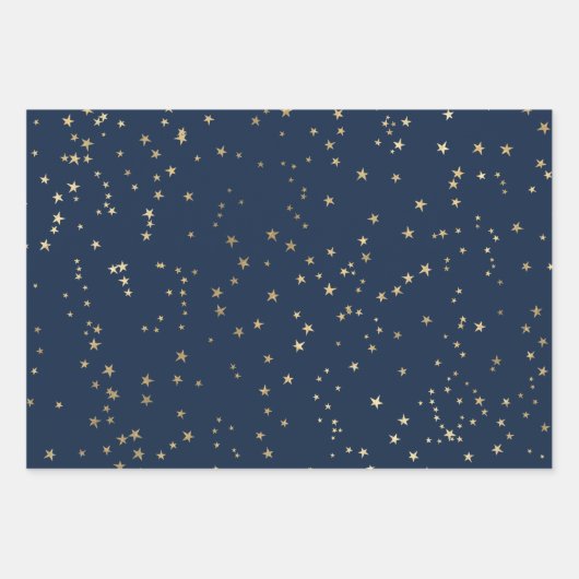 Gold Stars Deep Blue Geschenkpapier Set (Vorderseite 2)