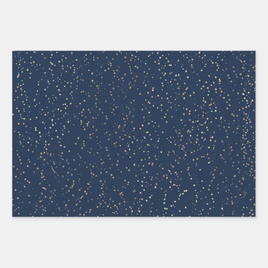 Gold Stars Deep Blue Geschenkpapier Set (Vorderseite)