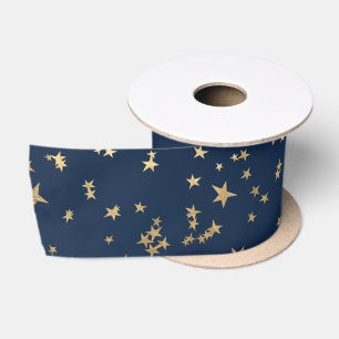 Gold Stars Deep Blue Satinband
