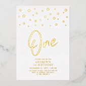 Gold Stars | Ein 1. Geburtstag-Party Folieneinladung (Vorderseite)