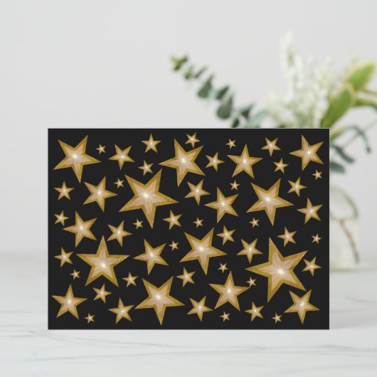 Gold Stars Einladung schwarz (Stehend Vorderseite)